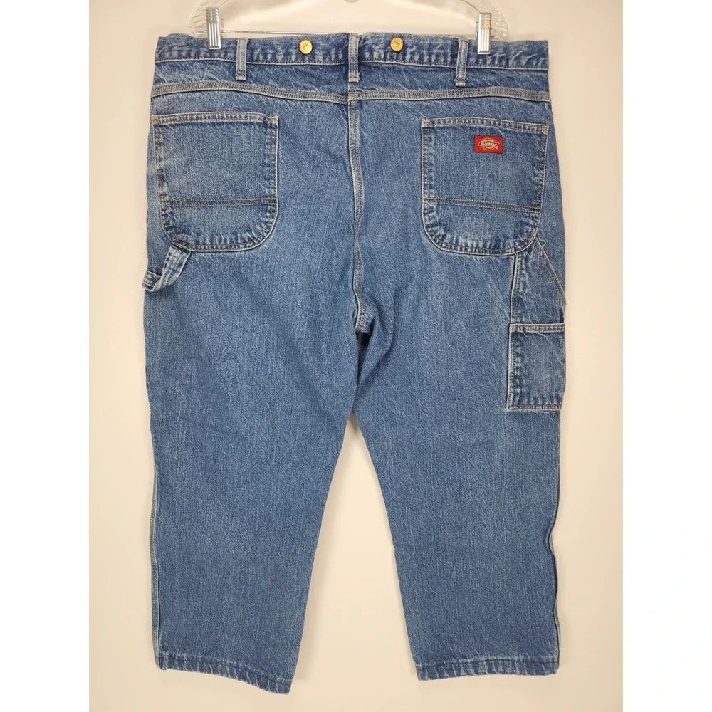 Dickies Suspender Carpenter Jeans 42x27 Denim Work Utility‎ Pants Blue *Hemmed*